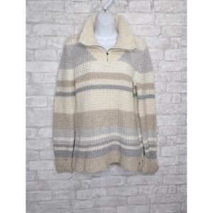 Eddie Bauer Lamb's Wool Camel Hair 1/4 Zip Pullover Sweater Chunky Waffle Knit S